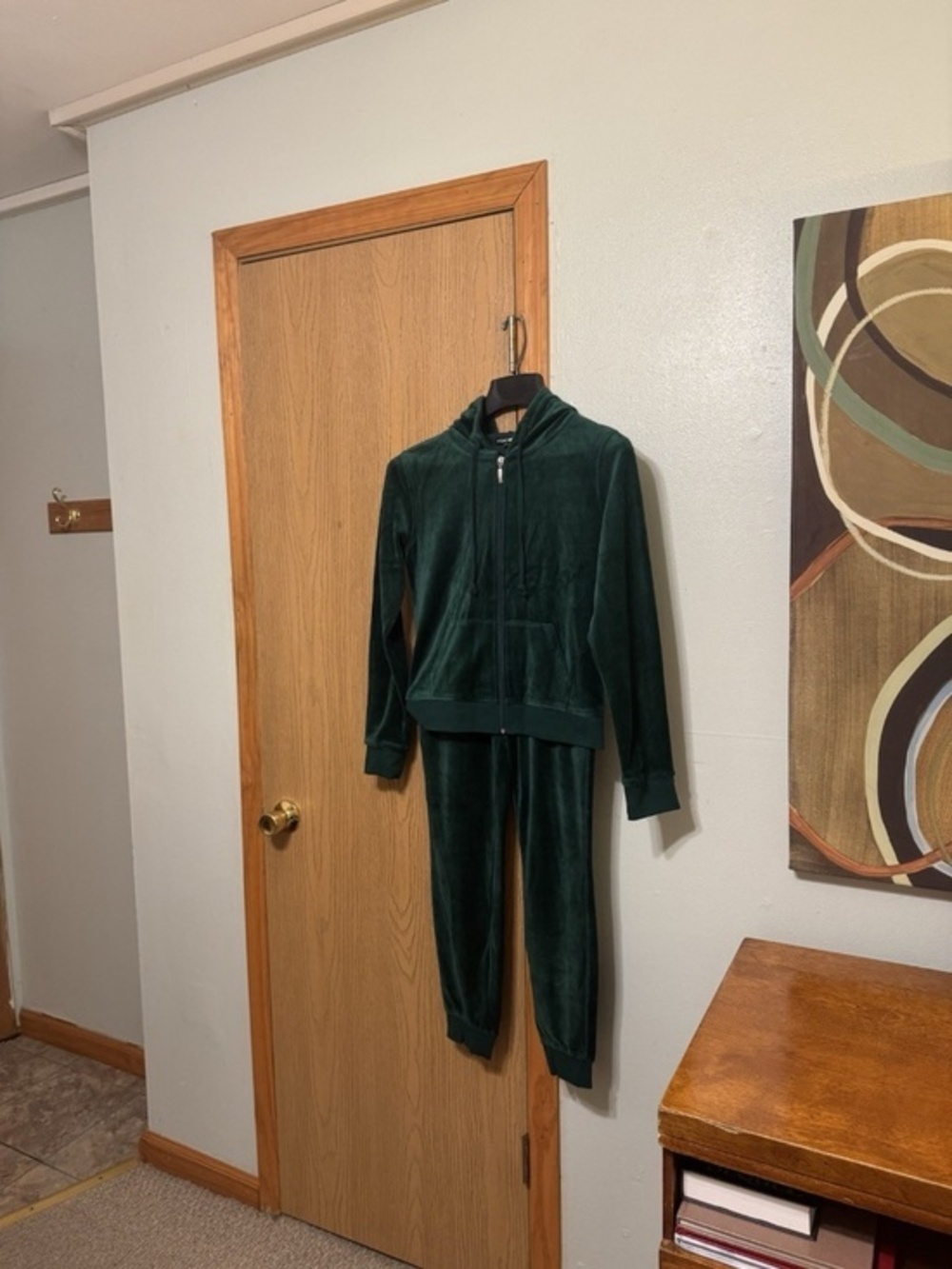 Fashion Nova NWT Small Solid Green Full-Zip Hooded Velour Tracksuit